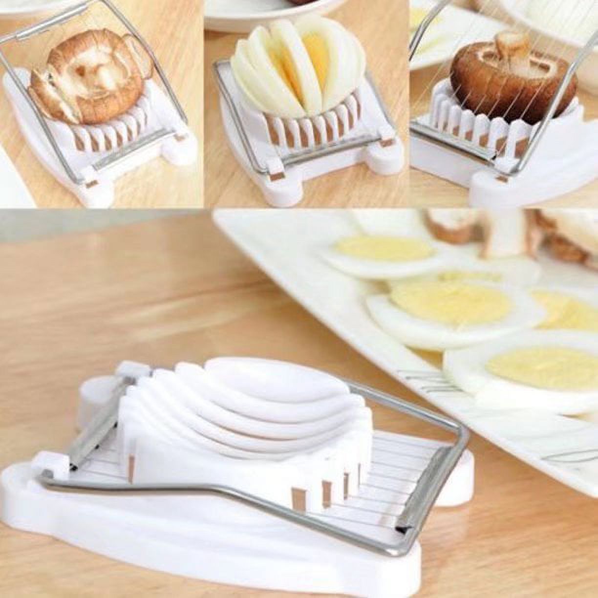Egg Slicer, Egg Cutter for Hard Boiled Eggs Durable Stainless Steel Wire  Egg-shaped Groove Suitable for Egg Soft Fruits and Vegetables(White）
